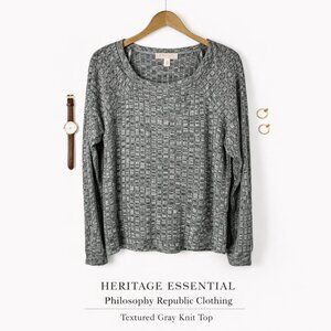 Philosophy Republic Textured Knit Top Gray Long Sleeve Stretch Blouse Small P